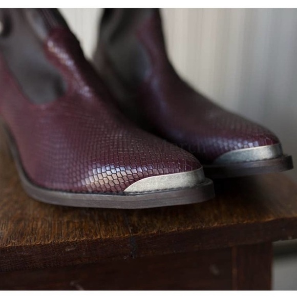 Free People Grand Teton Merlot Western Metal Toe Ankle Boots Size 36 - Picture 5 of 6
